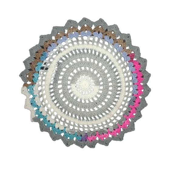 Handmade Variegated Browns/Pink Crochet Floral Doily Set Of 2 - Picture 3 of 4